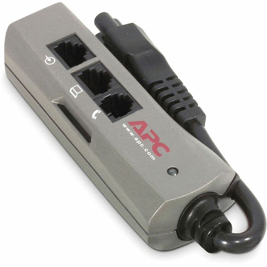 APC SurgeArrest NotebookPro C6 surge protector with 1 outlet, 600 J rating, and RJ11/RJ45 protection