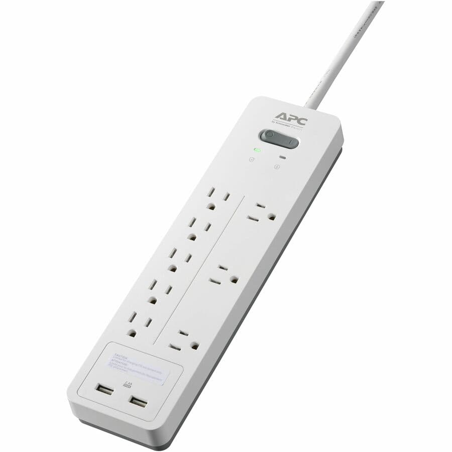 APC Home Office SurgeArrest PH8U2W white surge protector with 8 outlets and 2 USB charging ports
