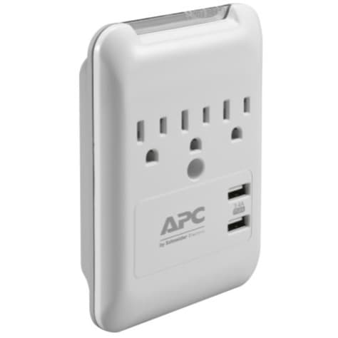 APC PE3WU3 wall surge protector with 3 outlets and 2 USB charging ports