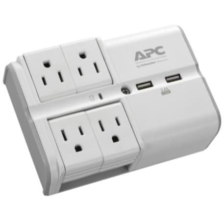 APC PE4WRU3 wall-mount surge protector with 4 rotating outlets and 2 USB charging ports