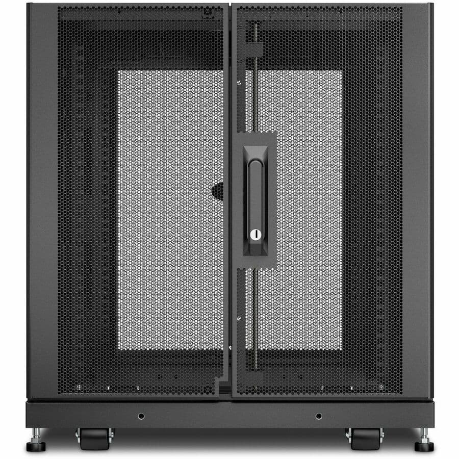 Black APC NetShelter SX 12U floor-standing server rack enclosure with side panels, 600 mm wide and 1,070 mm deep