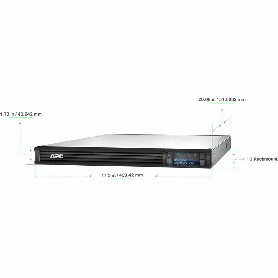 APC Smart-UPS 750 VA LCD 120 V 1U rackmount UPS with front LCD and NEMA 5-15R outlets