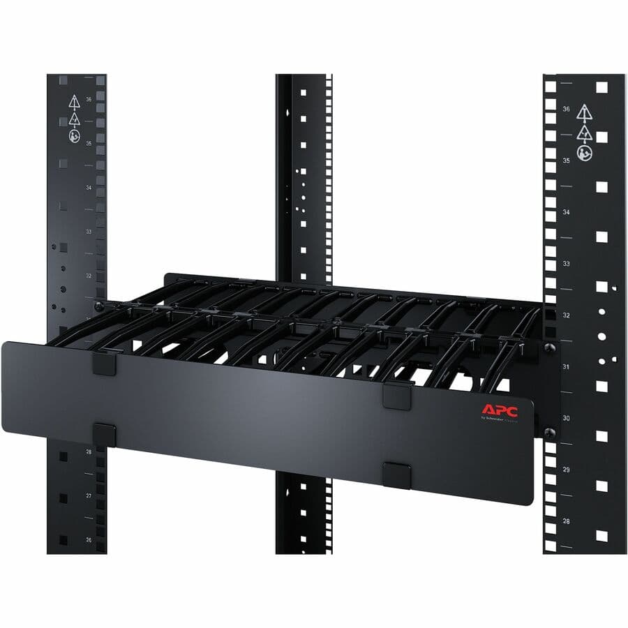 APC AR8606 2U black horizontal cable manager with 6 inch fingers for rack cable routing