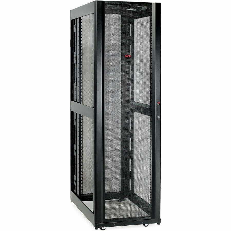 Black APC NetShelter SX 42U floor-standing rack enclosure without side panels