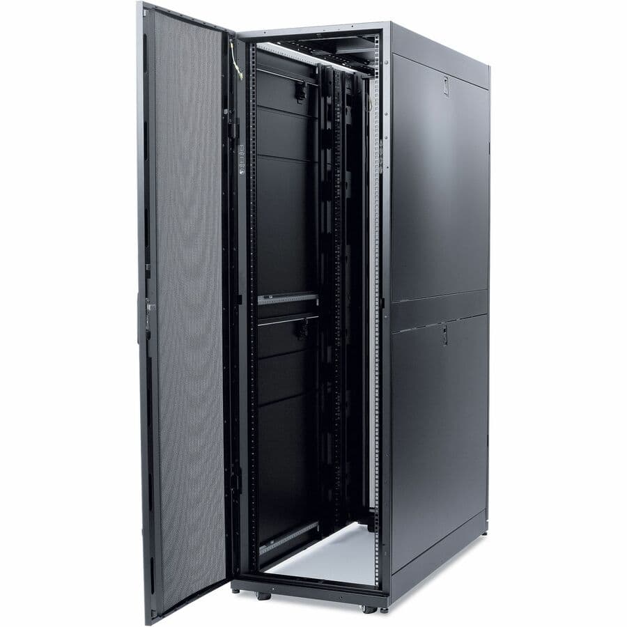 NetShelter SX 48U black floor standing rack enclosure with side panels, 600 mm wide and 1,200 mm deep