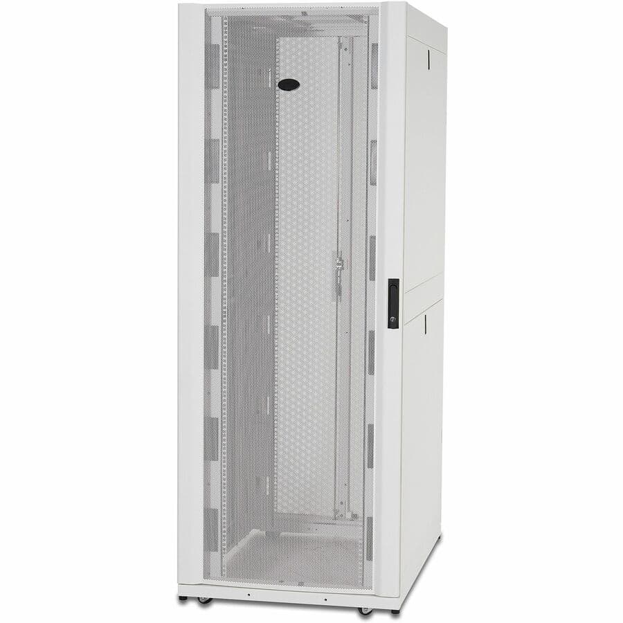 White APC NetShelter SX 42U floor-standing rack enclosure with side panels and keyed-alike doors