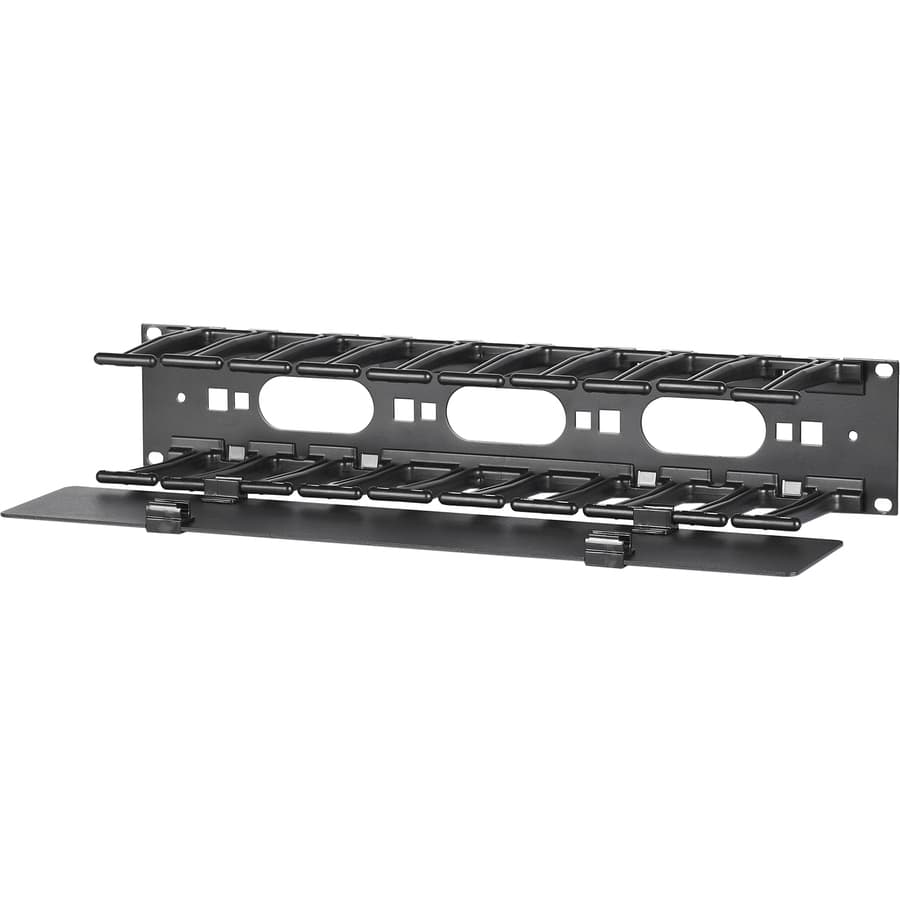 APC white 2U horizontal cable manager with cover, single-sided 4 in deep rack mount accessory