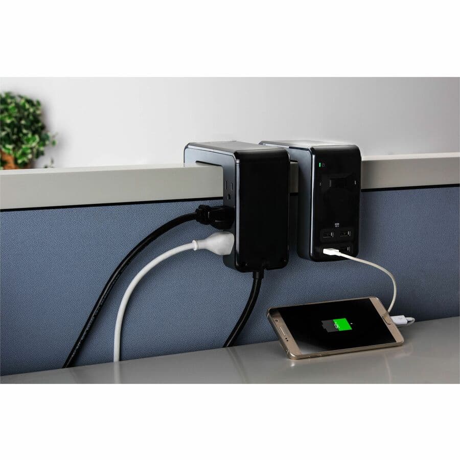APC PE6U4 desk-mount surge protector with 6 U-shape outlets and 4 USB charging ports