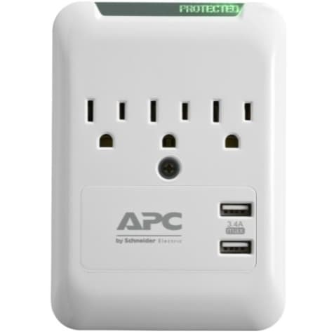 APC PE3WU3 wall surge protector with 3 outlets and 2 USB charging ports