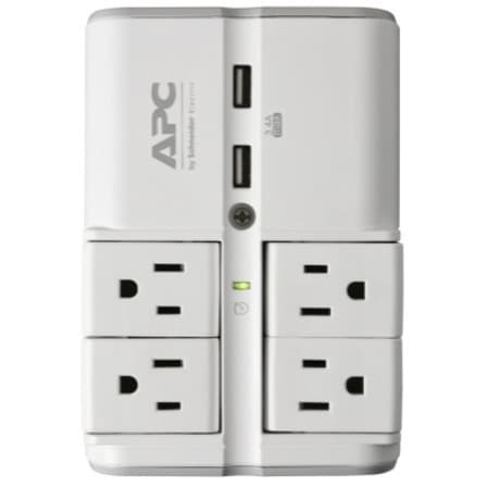 APC PE4WRU3 wall-mount surge protector with 4 rotating outlets and 2 USB charging ports