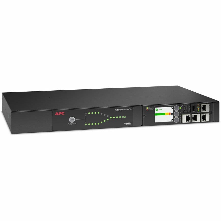 APC Rack ATS 230V 1U automatic transfer switch with C14 input and 12 C13 outlets