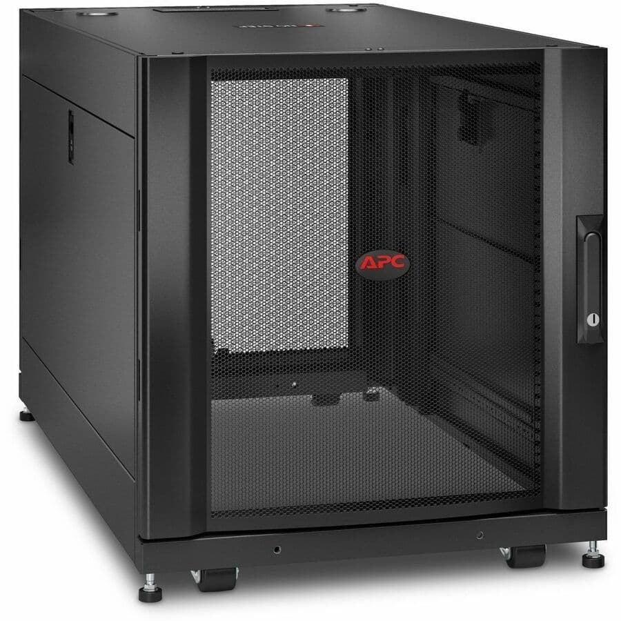 Black APC NetShelter SX 12U floor-standing server rack enclosure with side panels, 600 mm wide and 1,070 mm deep