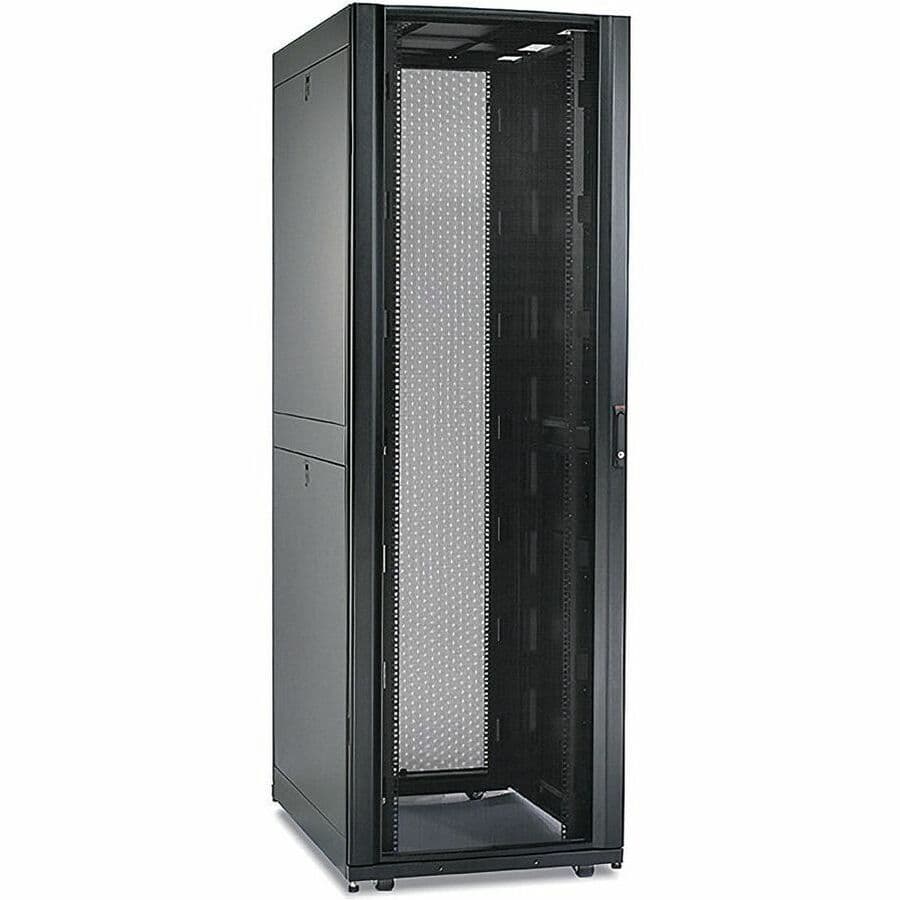 APC NetShelter SX 42U black floor-standing rack enclosure with 700 mm width, 1,070 mm depth, and side panels