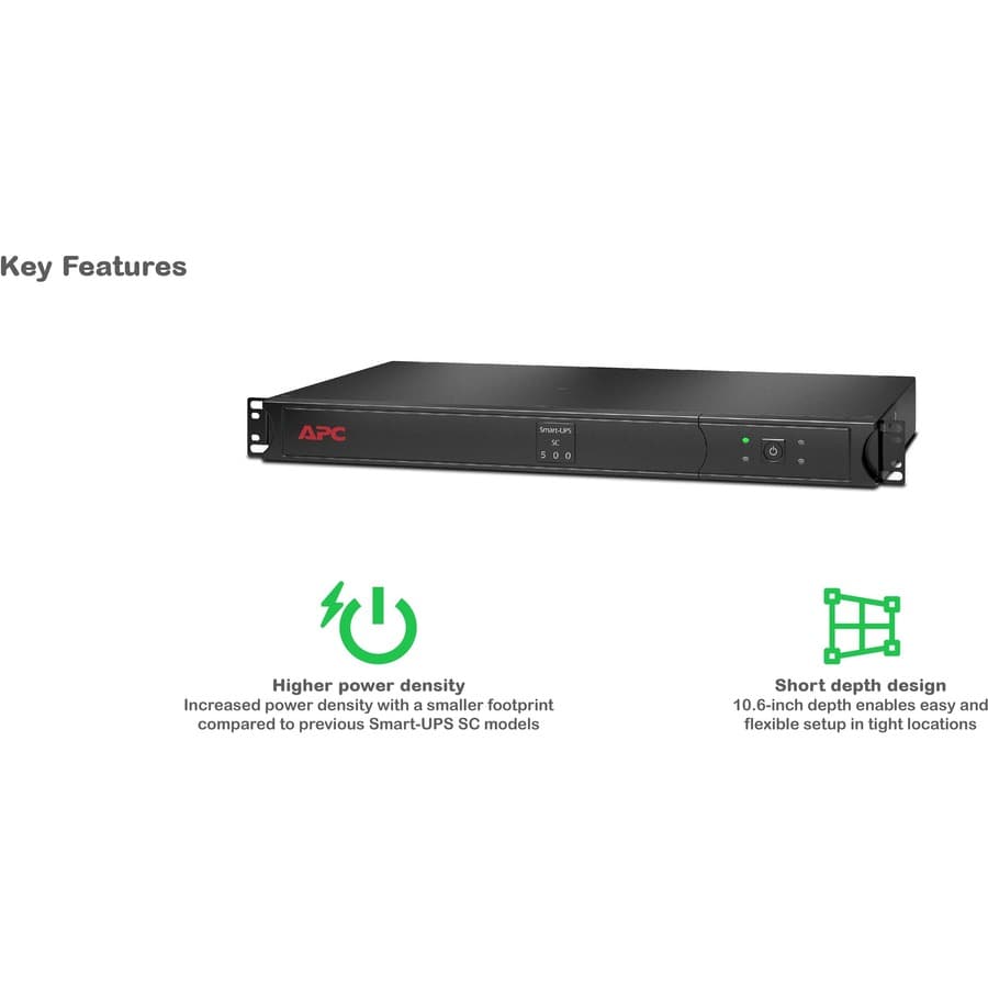 APC Smart-UPS SC 500VA 120V 1U rackmount UPS with USB and 4 NEMA 5-15R outlets