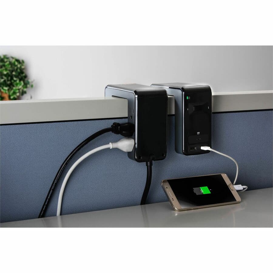 APC PE6U21 desk mount surge protector with 6 outlets, 1 USB port, and U-shape design