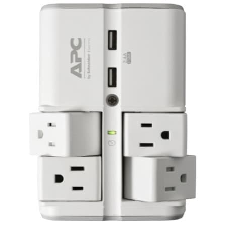 APC PE4WRU3 wall-mount surge protector with 4 rotating outlets and 2 USB charging ports