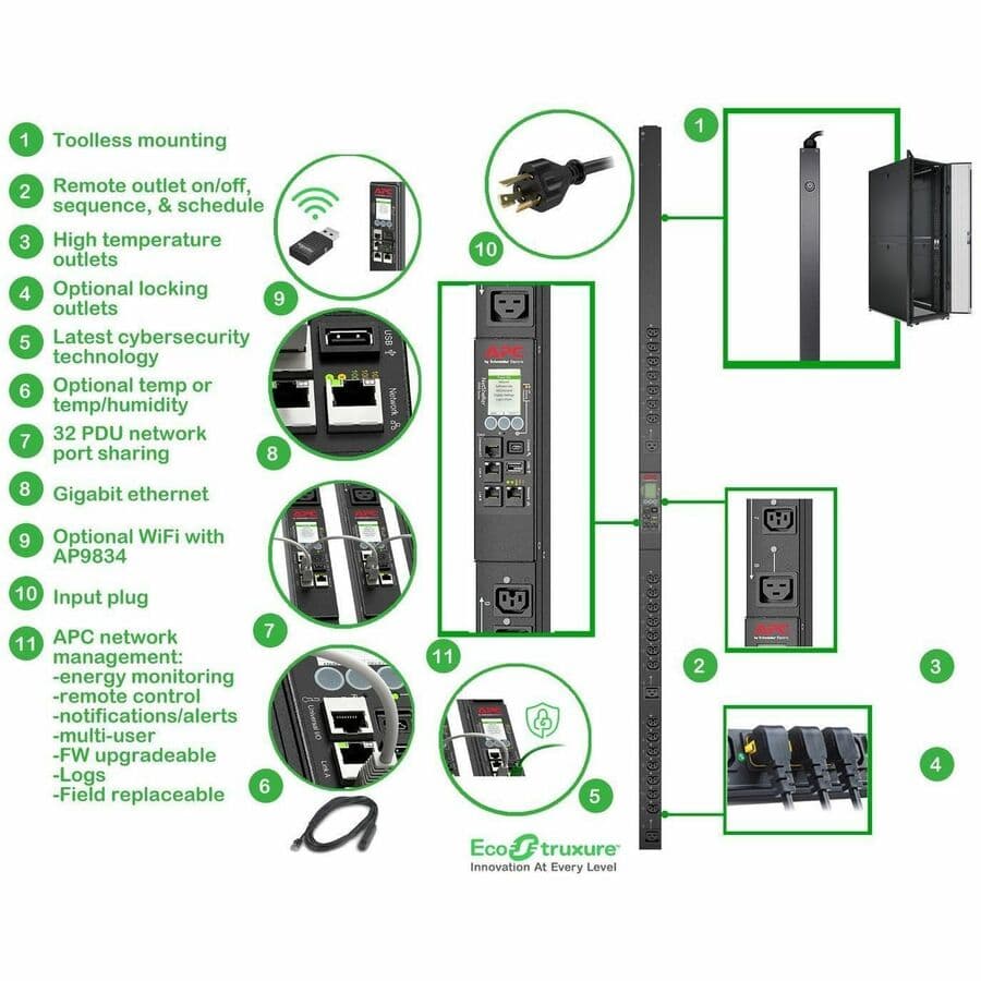 APC SCHNEIDER ELECT IT DIRECT SHIP NETSHELTER RACK PDU 9000 SWITCHED ZEROU 16A 100-240V 21 C13 view 6