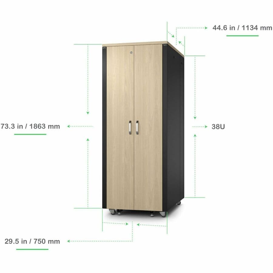 APC NetShelter Soundproof 38U server rack enclosure in maple finish for quiet enterprise deployments