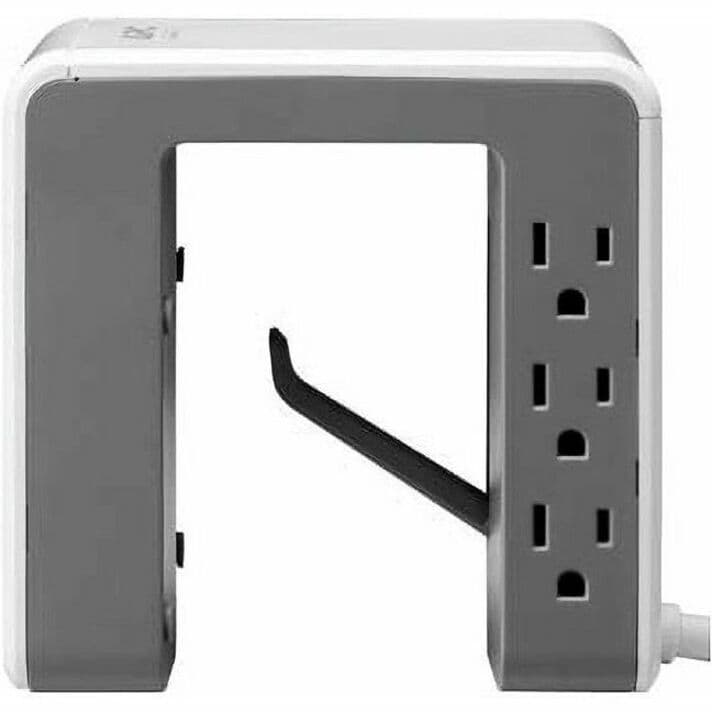 APC PE6U21W desk-mount surge protector with 6 outlets, 1 USB port, and U-shape design