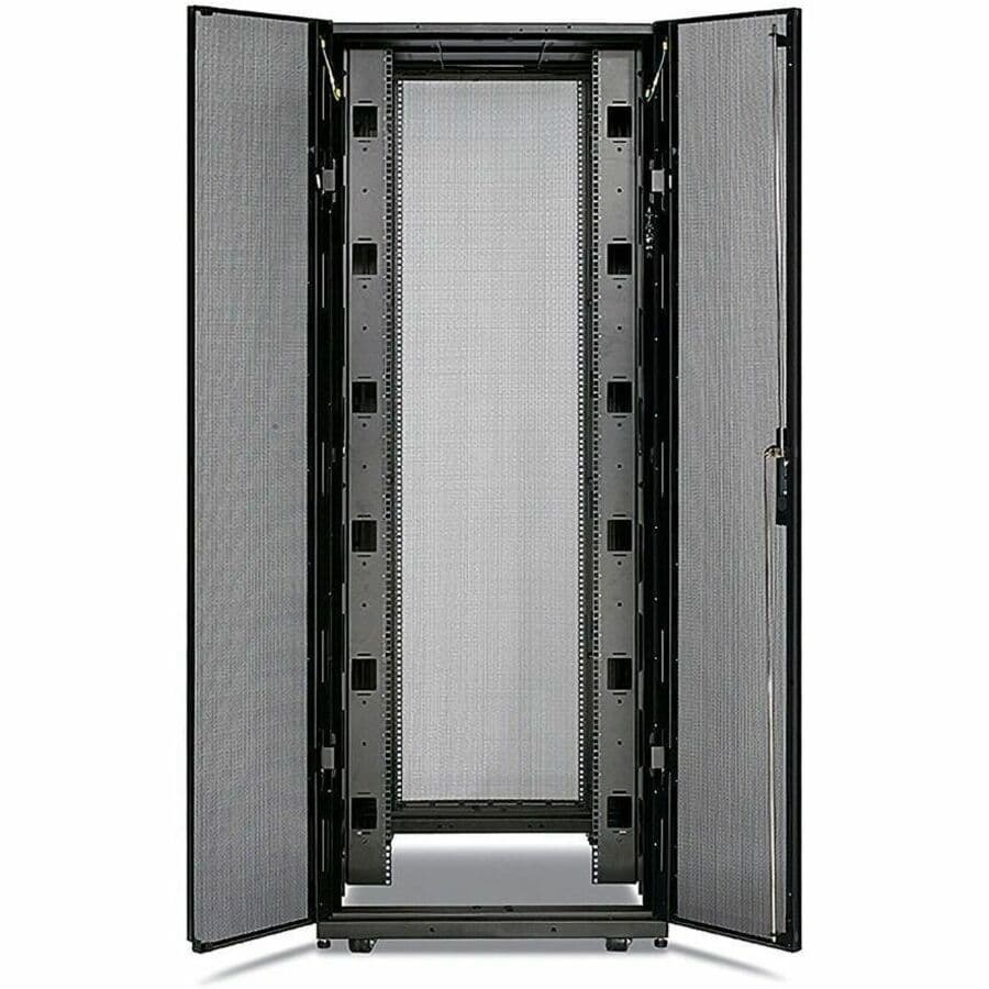 APC NetShelter SX 42U black floor-standing rack enclosure with 700 mm width, 1,070 mm depth, and side panels
