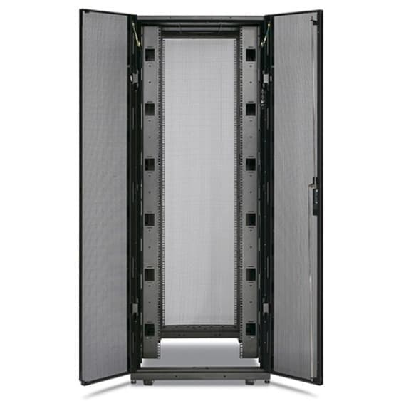 Black Schneider Electric NetShelter SX 42U floor-standing rack enclosure with side panels, 750 mm wide and 1,070 mm deep
