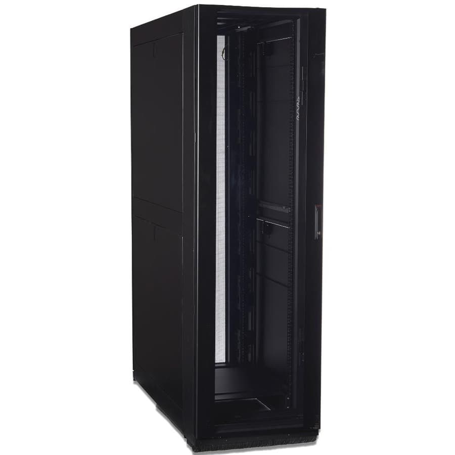 APC NetShelter SX 40U black enclosed rack cabinet with perforated door, roof, and side panels