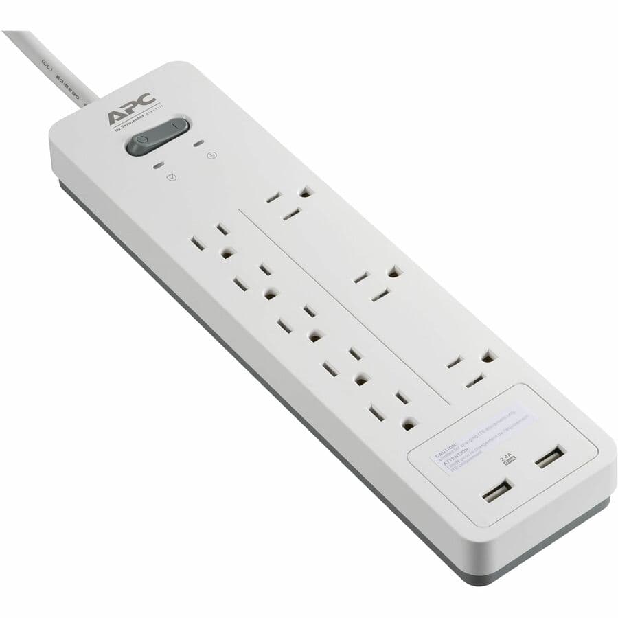 APC Home Office SurgeArrest PH8U2W white surge protector with 8 outlets and 2 USB charging ports