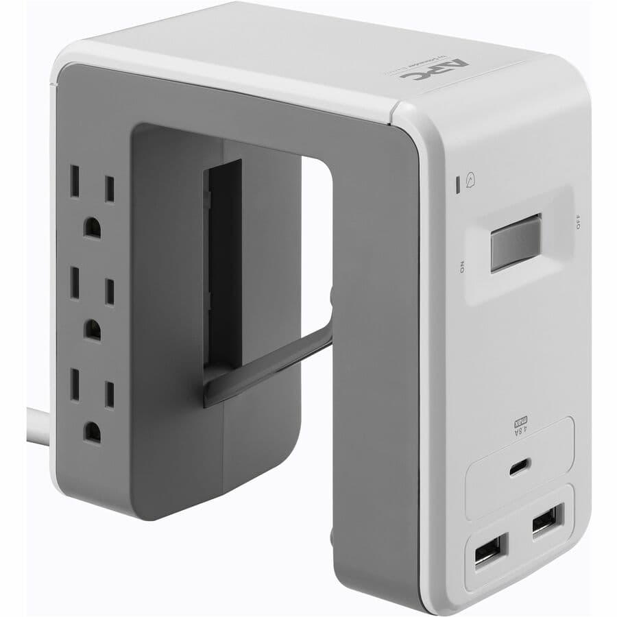 APC PE6U21W 1,080 J Desk Mount Surge Protector, 6 Outlets | USB
