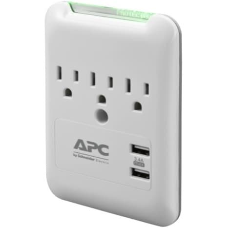 APC PE3WU3 wall surge protector with 3 outlets and 2 USB charging ports