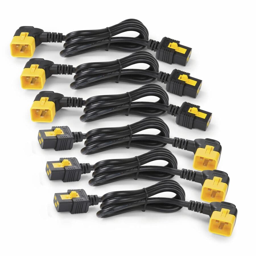 APC locking C19 to C20 power cord kit with 90-degree connector, 1.8 m length, 6-pack