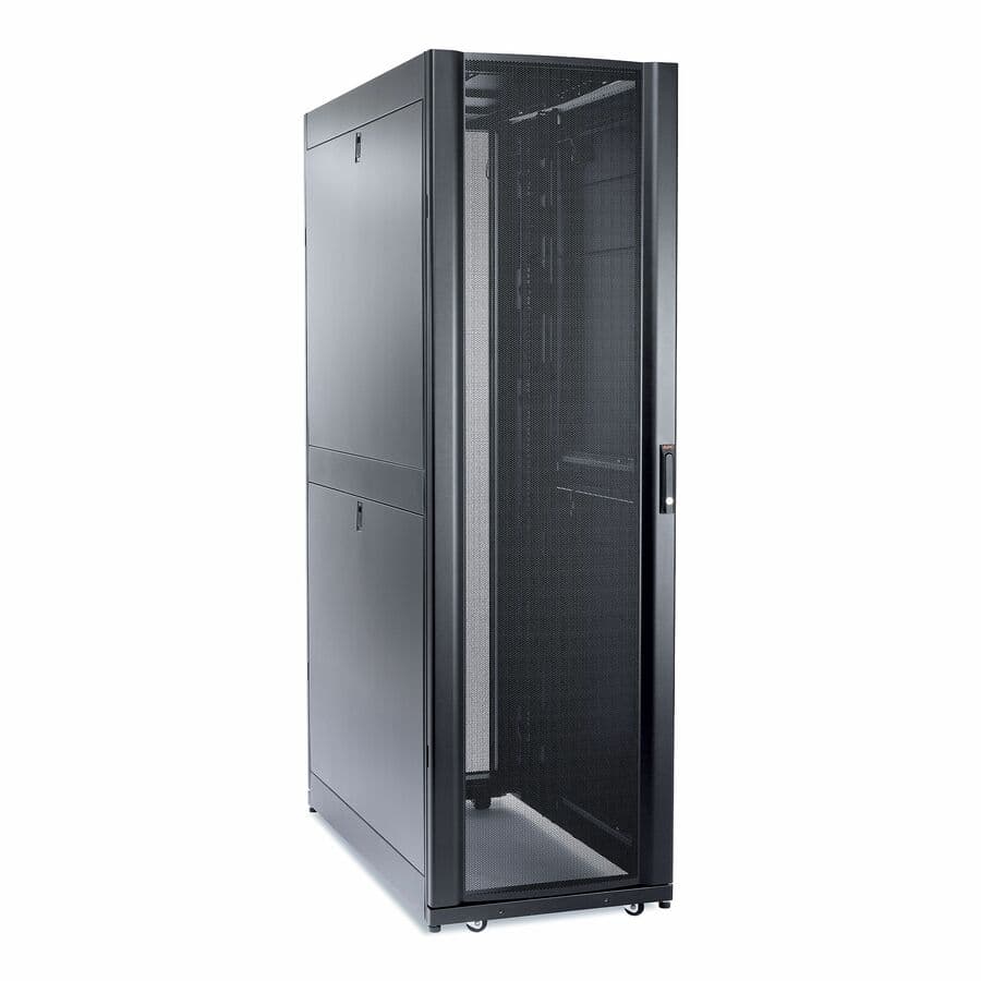 NetShelter SX 48U black floor standing rack enclosure with side panels, 600 mm wide and 1,200 mm deep