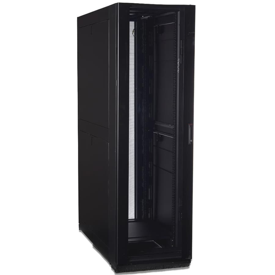 APC NetShelter SX 40U black enclosed rack cabinet with perforated door, roof, and side panels