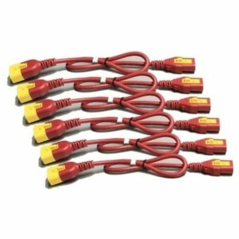 APC red locking C13 to C14 power cord kit, 6-pack, 0.6 m length