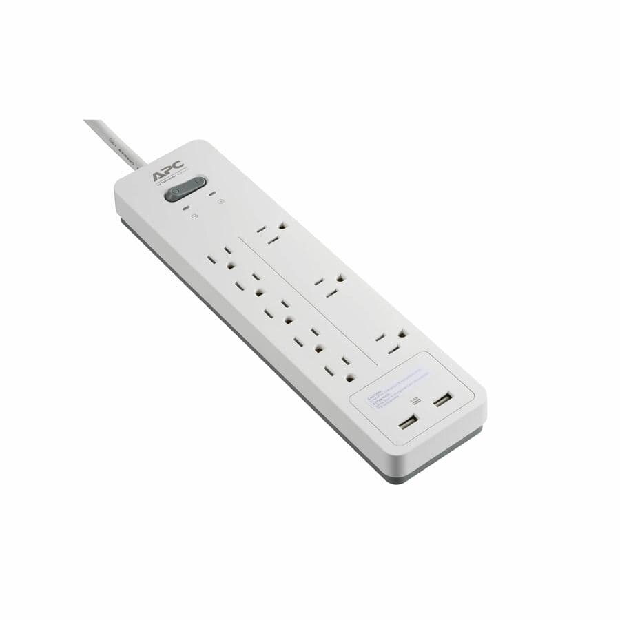 APC Home Office SurgeArrest PH8U2W white surge protector with 8 outlets and 2 USB charging ports