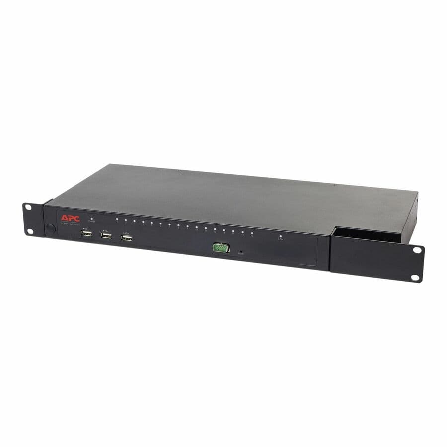 APC KVM1116R 16-port rack-mountable KVM switchbox with RJ-45, PS/2, USB, and VGA connections