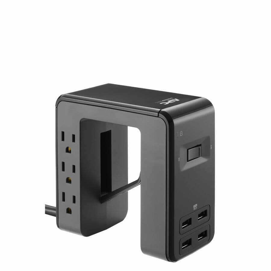 APC PE6U4 desk-mount surge protector with 6 U-shape outlets and 4 USB charging ports