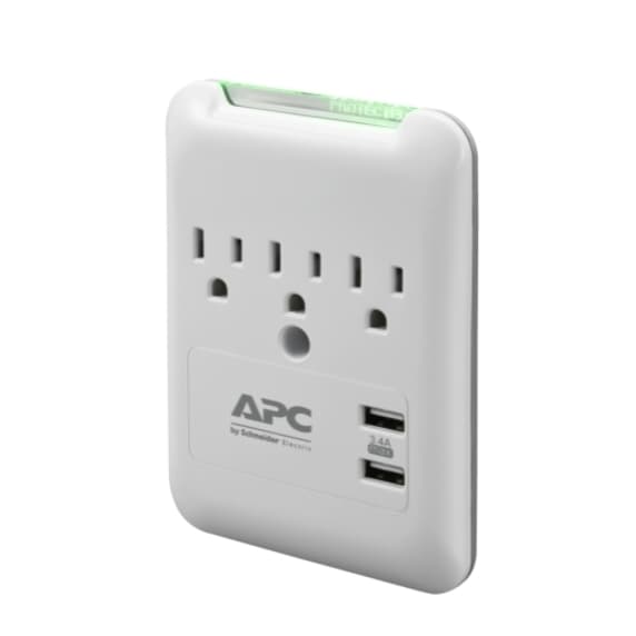 APC PE3WU3 wall surge protector with 3 outlets and 2 USB charging ports