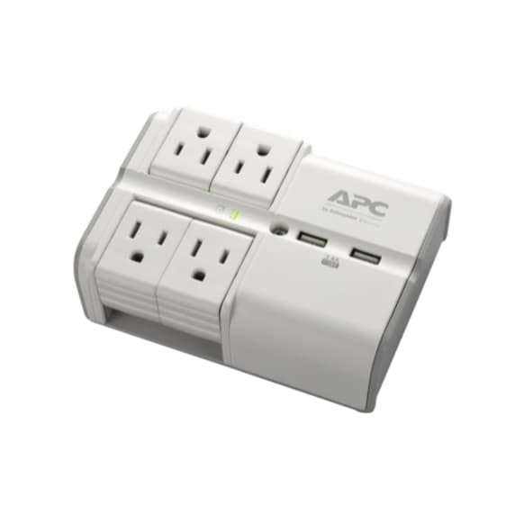 APC PE4WRU3 wall-mount surge protector with 4 rotating outlets and 2 USB charging ports