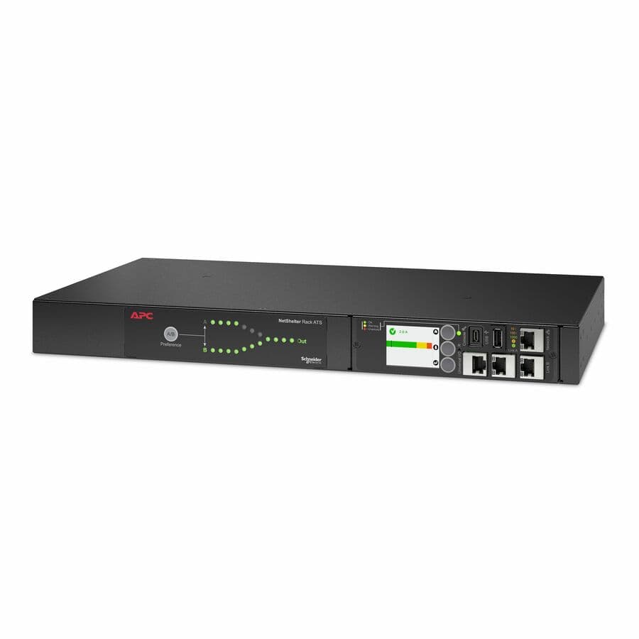 APC Rack ATS AP4422A with 2 IEC 309 inputs, 1 IEC 309 output, 230 V, 16 A rack-mounted automatic transfer switch