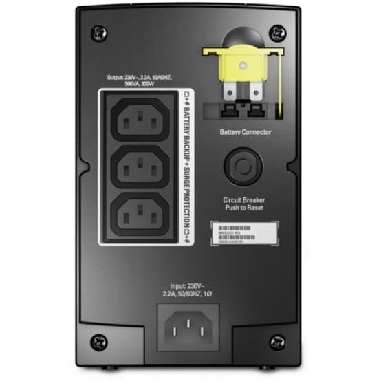 APC Back-UPS RS 500, 230V desktop UPS for compact battery backup and surge protection