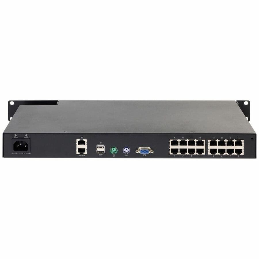 APC KVM1116R 16-port rack-mountable KVM switchbox with RJ-45, PS/2, USB, and VGA connections