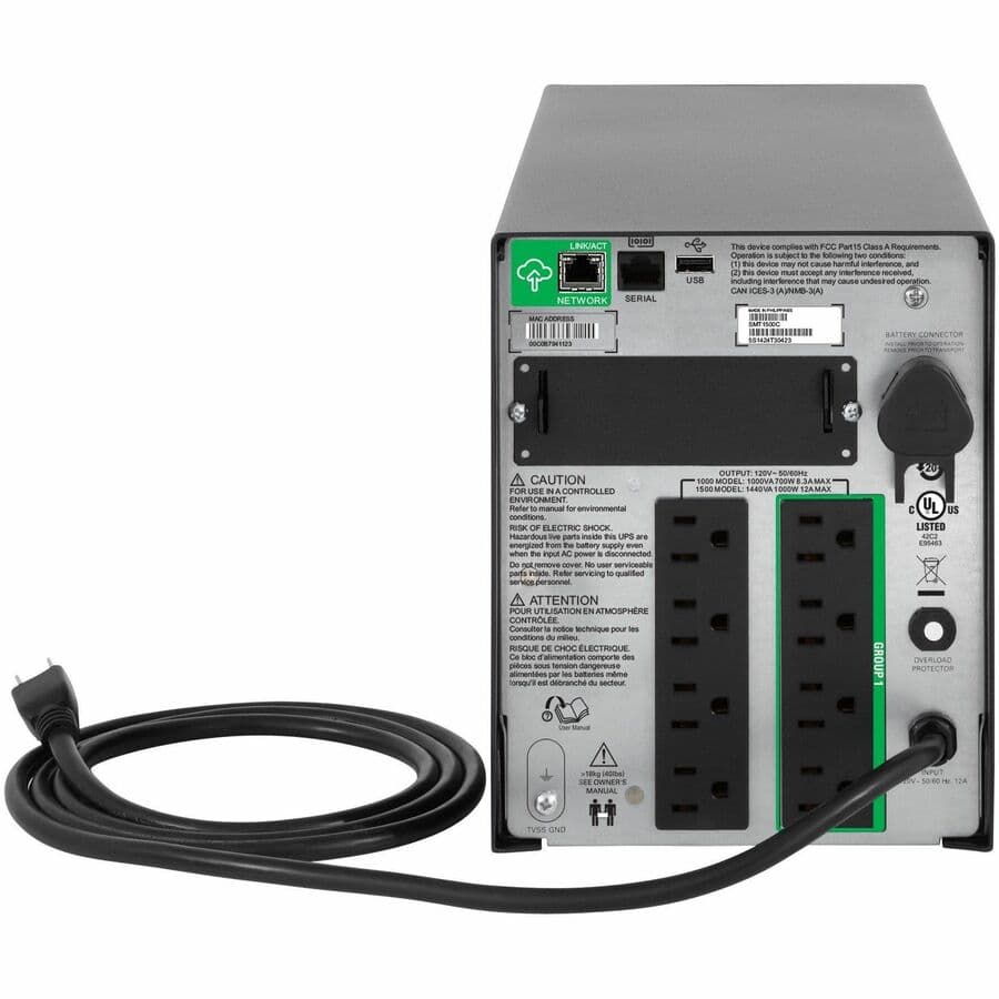 APC Smart-UPS SMT1500CUS 1,440 VA desktop UPS with Ethernet and USB management