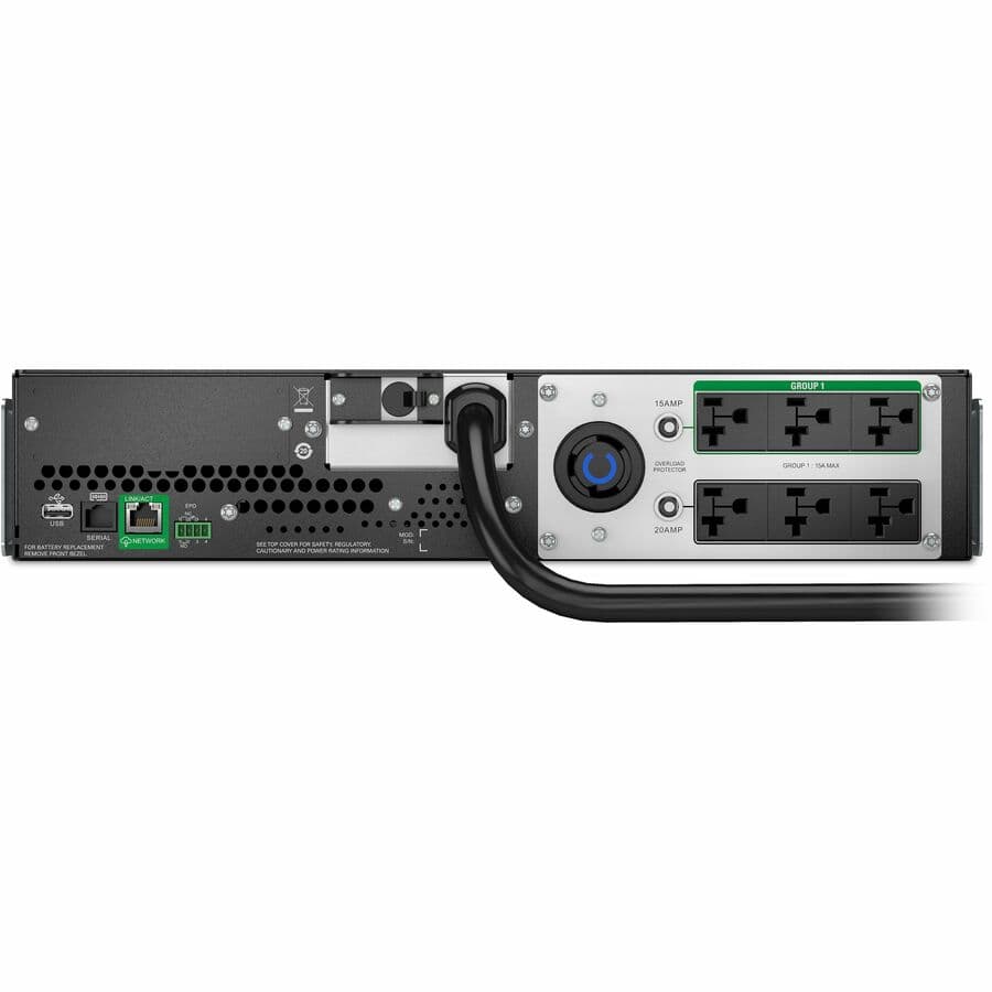 APC Smart-UPS Lithium-Ion 3000VA 2U rack-mount UPS with USB, serial, LCD display, and NEMA outlets