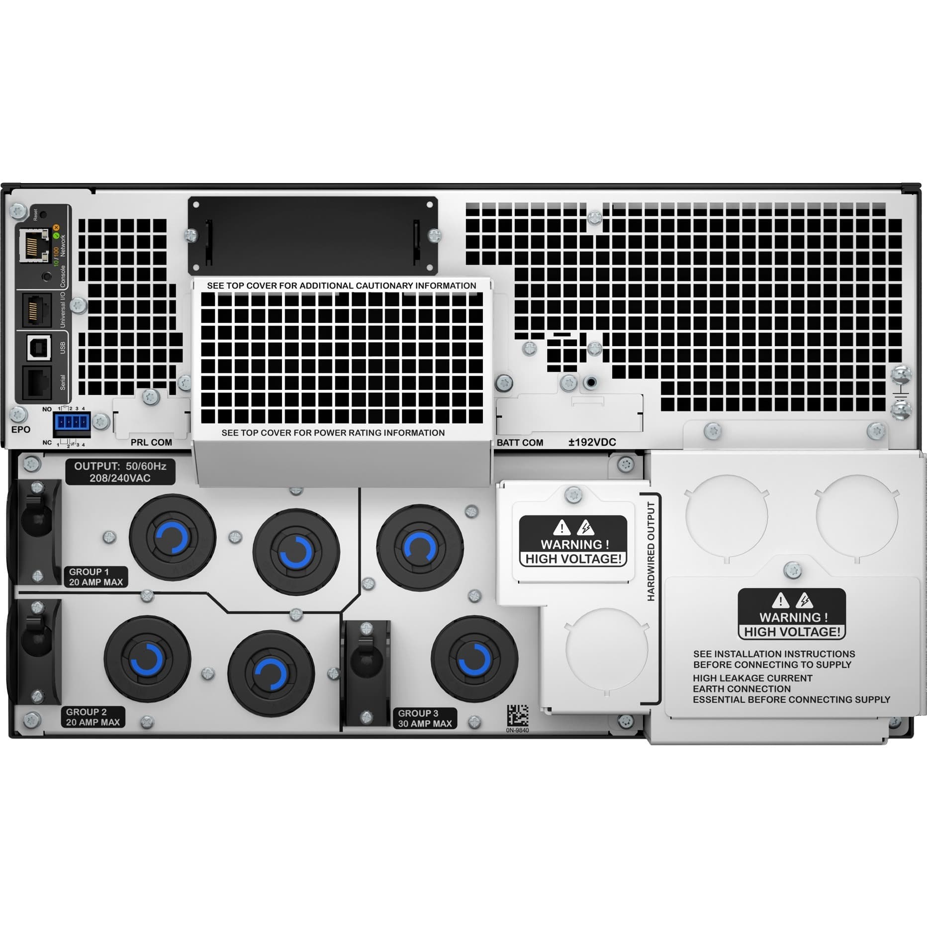 APC Smart-UPS SRT 8000VA RM 208V L630 rack-mount UPS with six NEMA L6-30R outlets