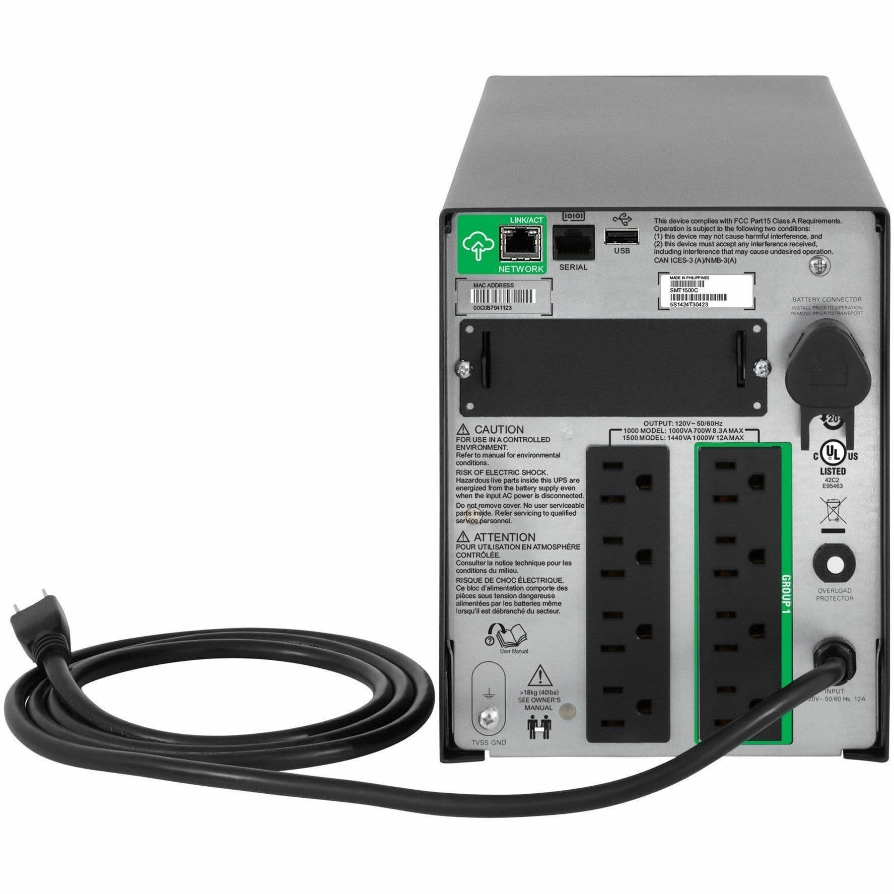 APC Smart-UPS SMT1500CUS 1,440 VA desktop UPS with Ethernet and USB management