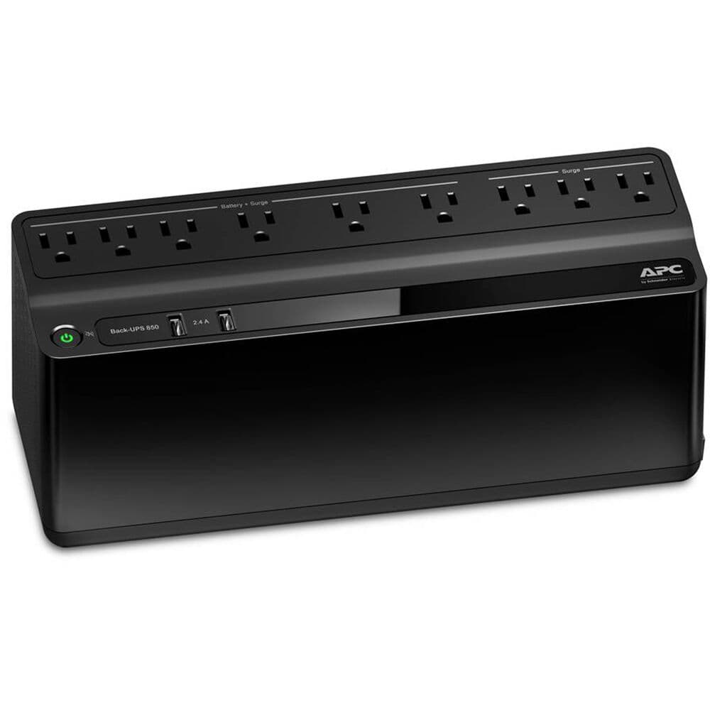 APC Back-UPS 850VA tower UPS with 2 USB charging ports for desktop power backup