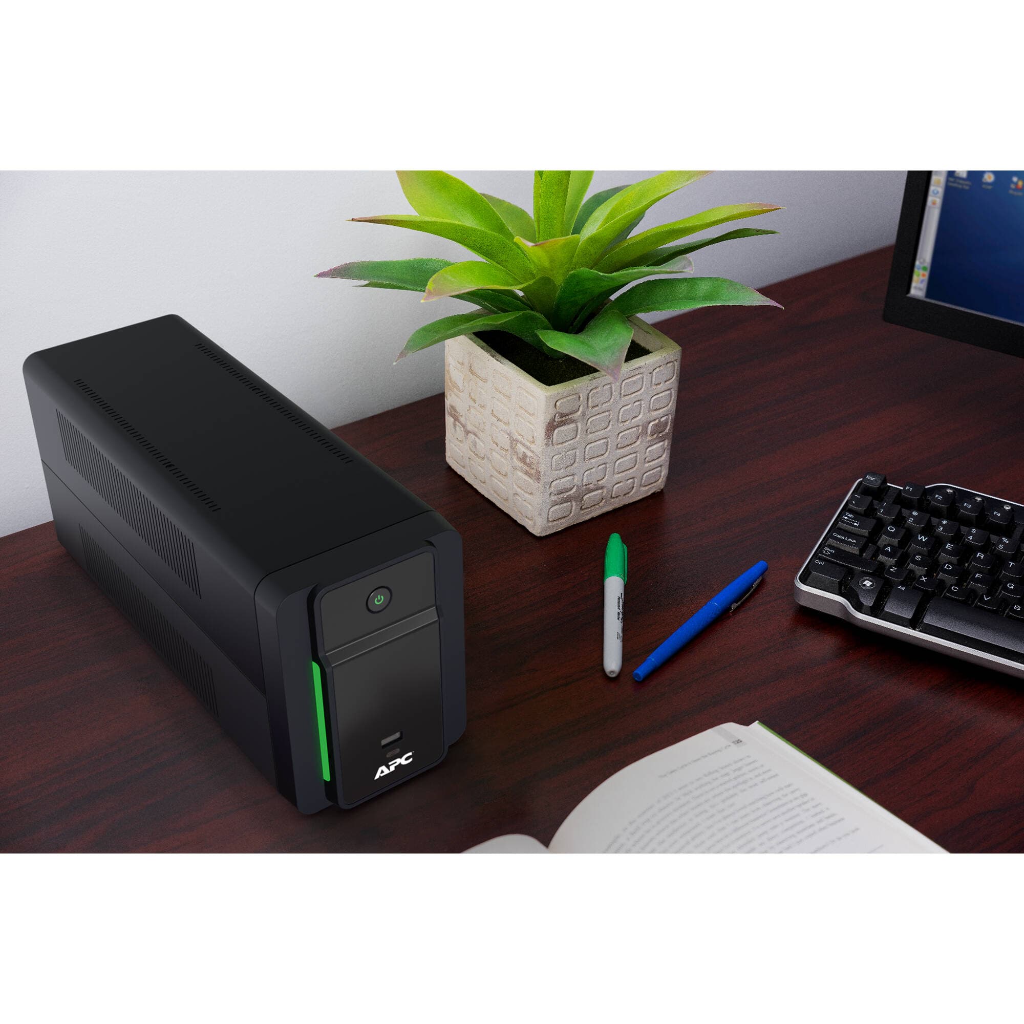 APC BVK750M2 750 VA tower UPS with 4 NEMA 5-15R outlets for home office and network backup