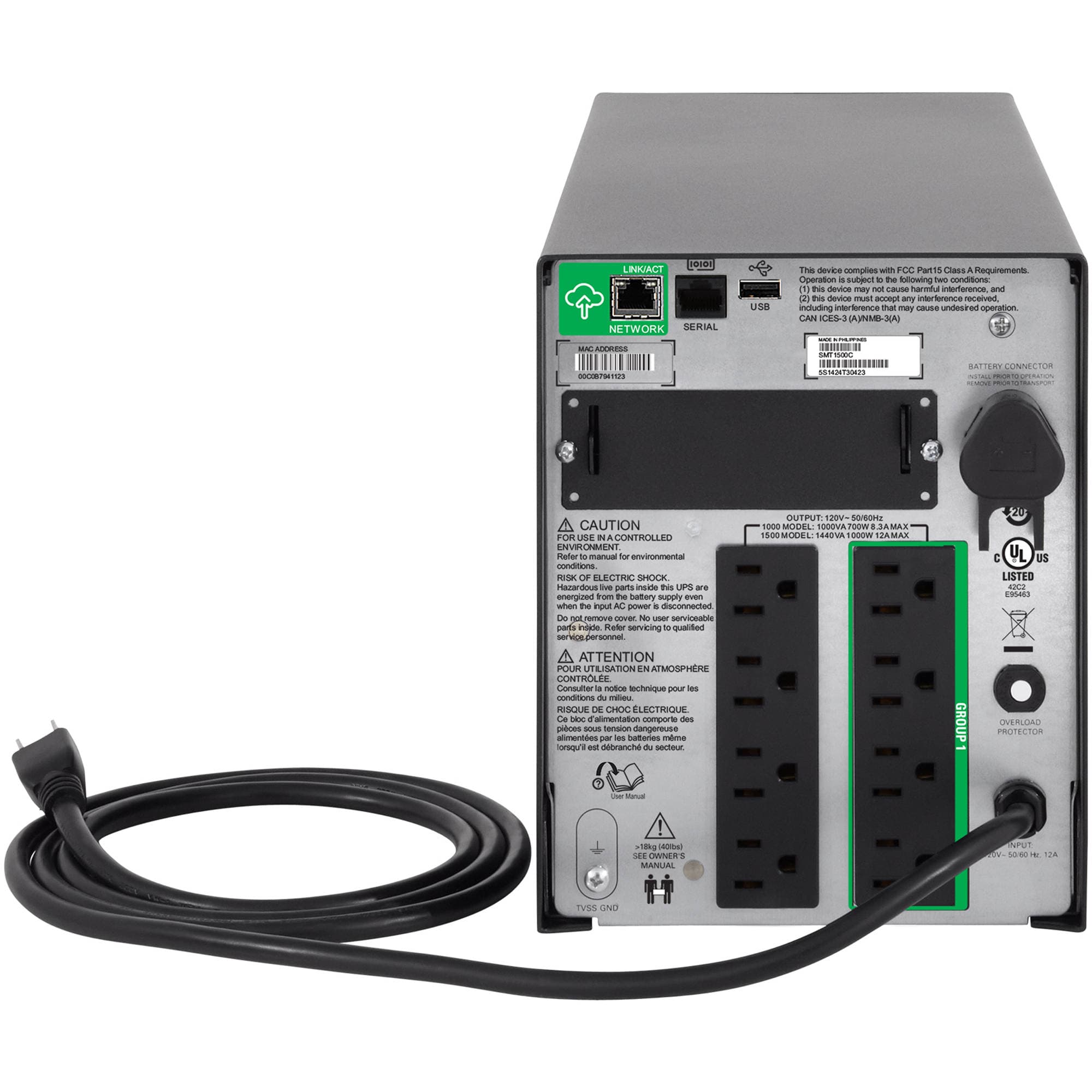 APC Smart-UPS SMT1500C 1500VA LCD tower UPS with SmartConnect for 120V power protection
