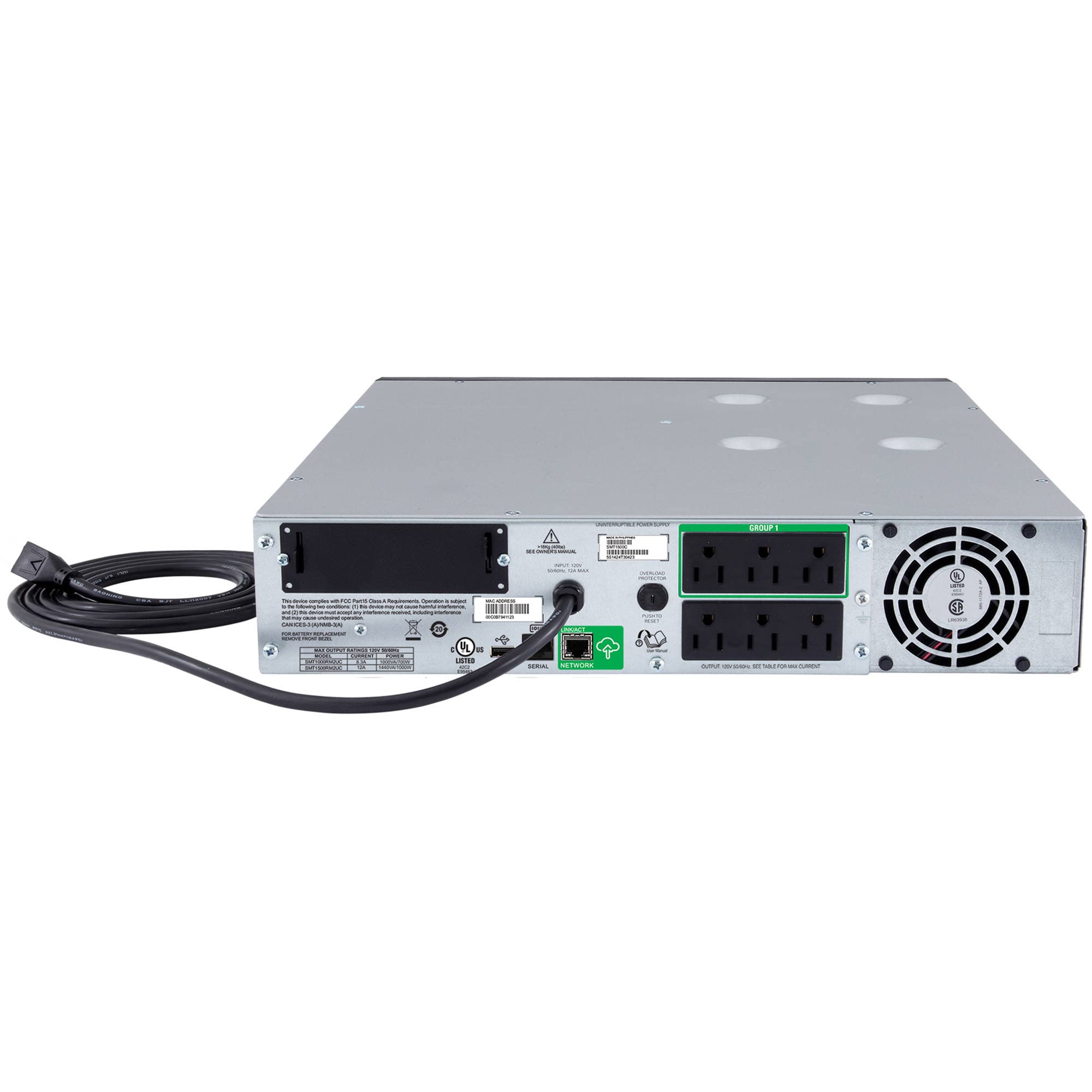 APC SMT1500RM2UC Smart-UPS 1500VA LCD 2U rack mount 120V with SmartConnect